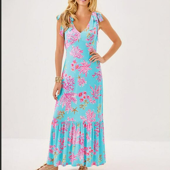 Lilly Pulitzer Aquinnah Maxi Dress in Multi Royal Coral - Picture 2 of 12